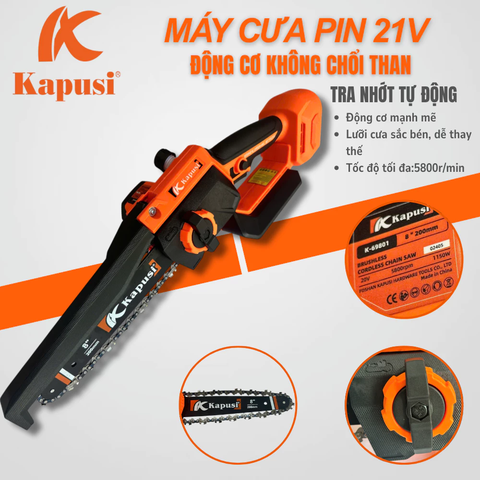 Máy Cưa Xích Dùng Pin Kapusi 8" – KPS_K69801_8C/T