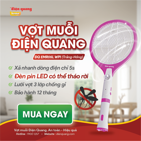 Bộ vợt muỗi Điện Quang ĐQ EMR05L WPI (Trắng - hồng)