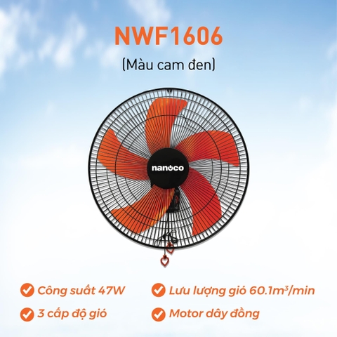 Quạt treo CN NWF1606 47W (đen cam) Nanoco