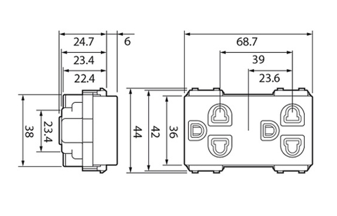 [Panasonic] Ổ cắm đôi có màn che và dây nối đất, 16A 250V~