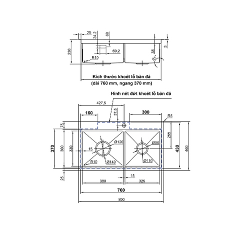 [Luxta] Chậu rửa chén inox LC8046-3.0