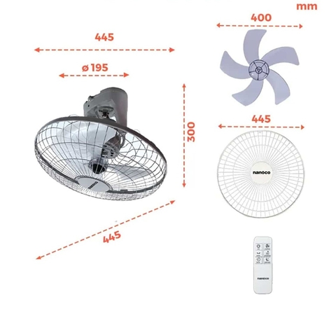 Quạt đảo NOF1603G-RC 47W (xám) Nanoco