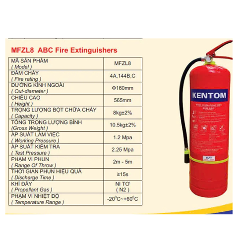 Bình Chữa Cháy Bột ABC 8kg MFZL8 KENTOM (KĐ)