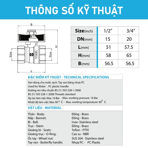 [Minh Hòa] Van Bi Đồng Tay Bướm ABS MIHA – PN16