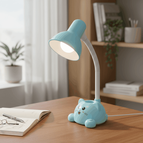 Đèn học để bàn chống cận hình con Mèo ĐQ DKL19 có hộp cắm bút (Cắm điện trực tiếp)
