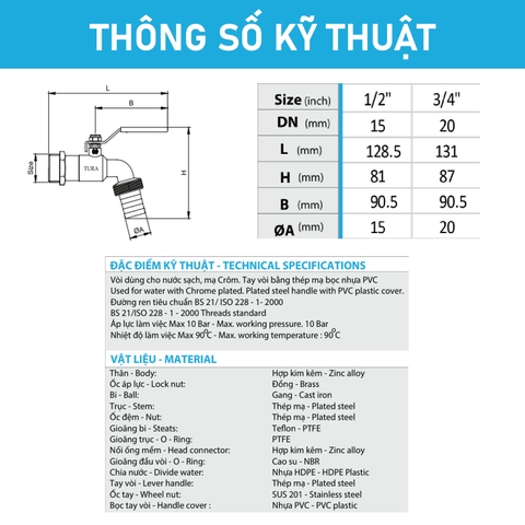 [Minh Hòa] Vòi vườn hợp kim TURA - PN10