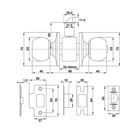 [Hafele] Diy Tay Nắm Tròn, Cửa Đi, Màu Inox Mờ 489.93.130