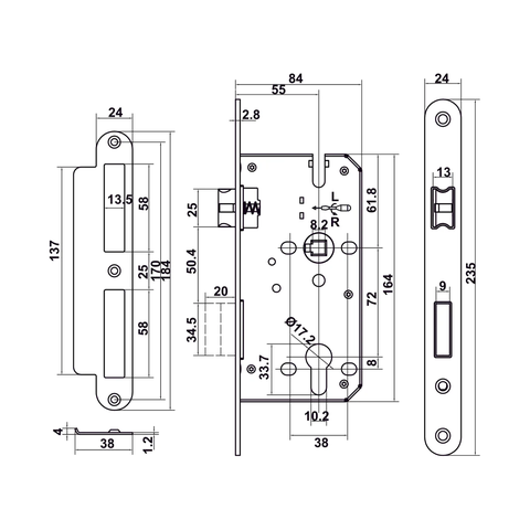 [Hafele] Khóa tay nắm DIY.D. LC7255 CYL70. Đồng 499.63.627