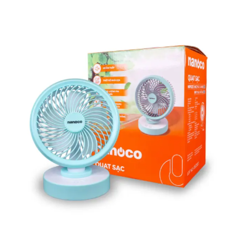 Quạt Sạc Nanoco NRF6213 – 6 inch, 4 Cấp Gió, Có Xoay, Pin 3600mAh – Màu Xanh / Hồng