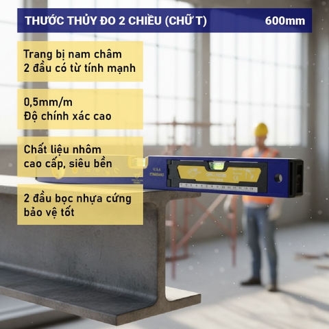 Thước thủy đo 2 chiều (chữ T) 600mm R7-8917