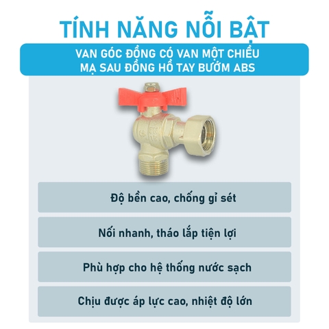 [Minh Hòa] Van góc đồng có van một chiều mạ sau đồng hồ tay bướm ABS MIHA - PN16