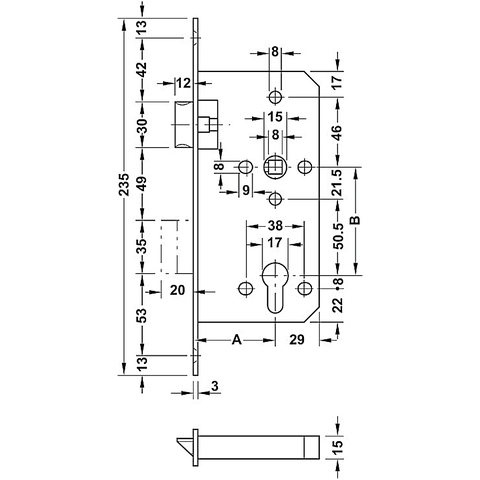 [Hafele] Thân Khoá Sashlock, Bs 55/72Mm Pb 911.02.154