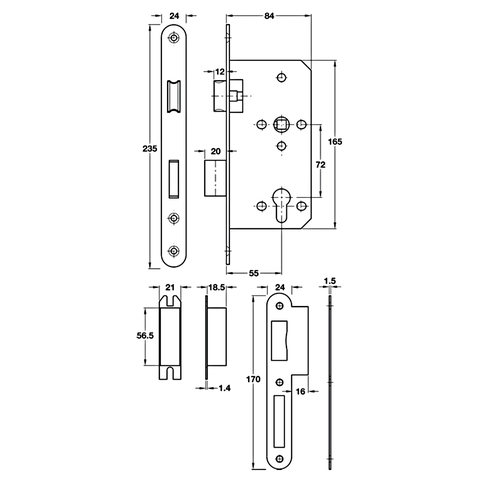 [Hafele] Thân Khoá Sashlock, Bs 55/72Mm Pb 911.02.154