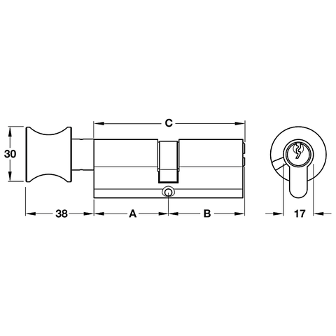 [Hafele] Ruột Khóa Đầu Vặn Đầu Chìa 60Mm 916.96.307