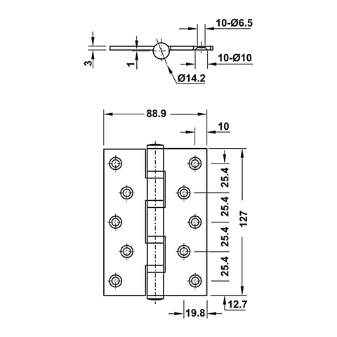 [Hafele] Bản Lề Lá 127X89X3Mm, 2Bb