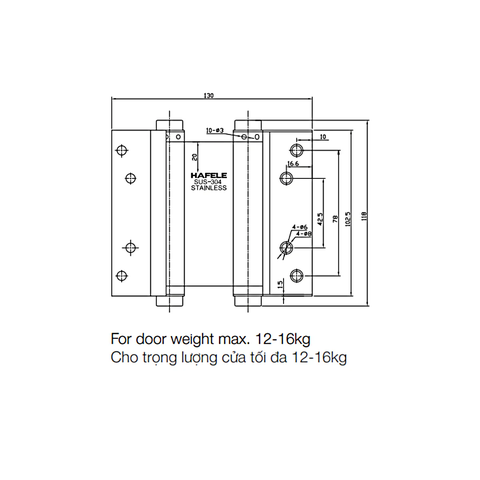 [Hafele] Bản Lề Bật 2 Chiều 4'' Inox Mờ 927.97.020