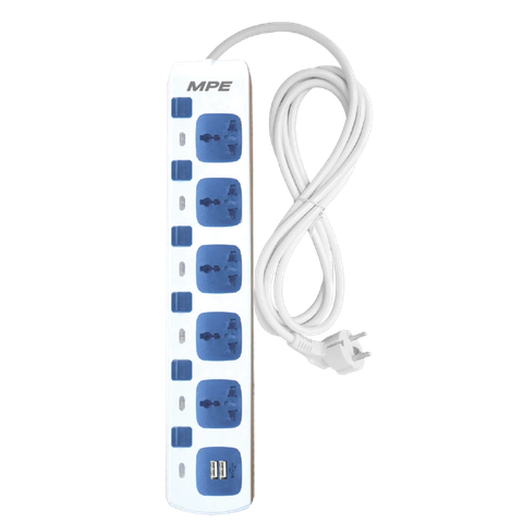 AM5S-2USB Ổ cắm di động 5 ổ đa năng 2 cổng sạc USB type A 5V / 2.4A MPE