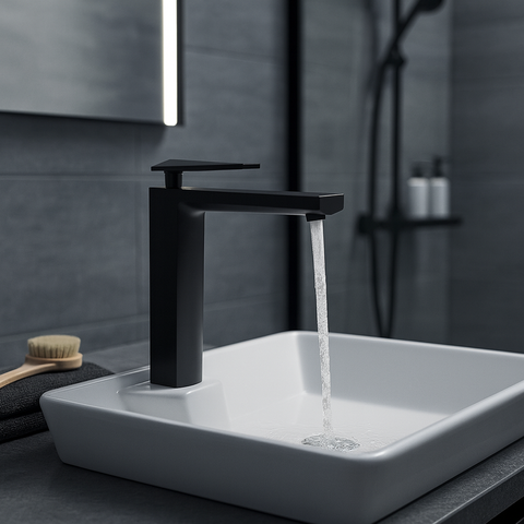 [Luxta] Vòi lavabo nóng lạnh (Thân ống trúc, tay gật gù, bao gồm dây cấp) L1221B/ L1221B Black
