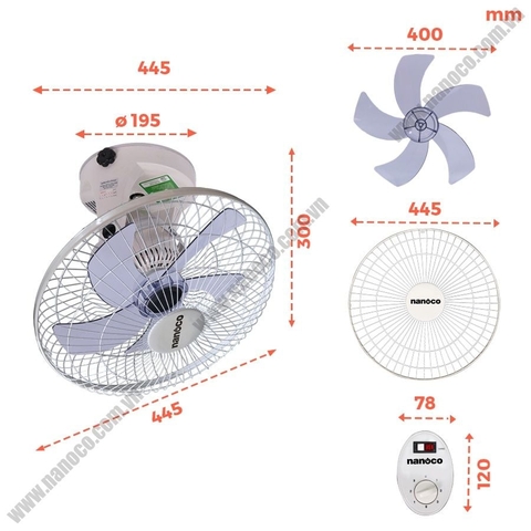 Quạt đảo NOF1609 47W (xám trắng) Nanoco