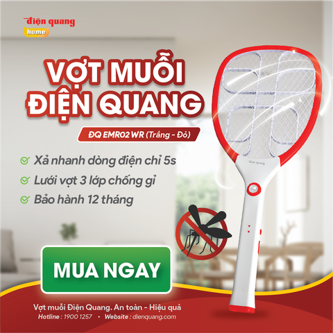 Vợt muỗi Điện Quang ĐQ EMR02 WR (Trắng - đỏ)