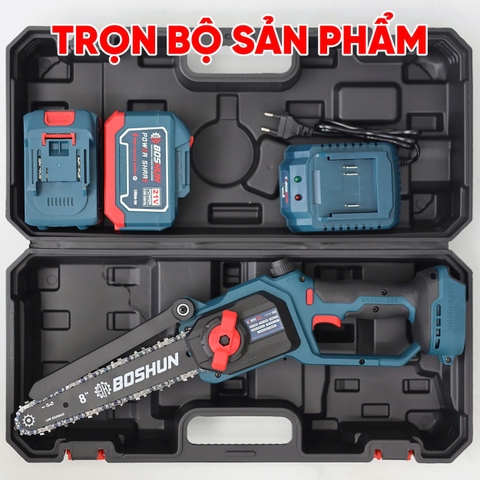 Máy Cưa Xích Pin Boshun BS-CS08BL Lam Xích 8 INCH, Không Chổi Than, 100% Lõi Đồng