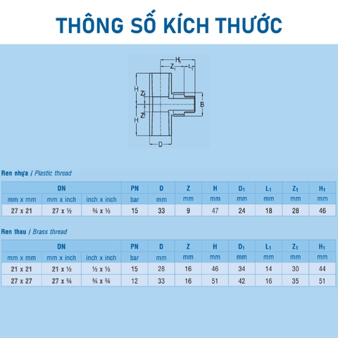 [Bình Minh] Chữ T ren ngoài thau