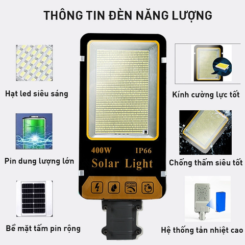 Đèn Năng Lượng Mặt Trời 400W Kitawa BC2400 -Tấm Pin Mono Cao Cấp