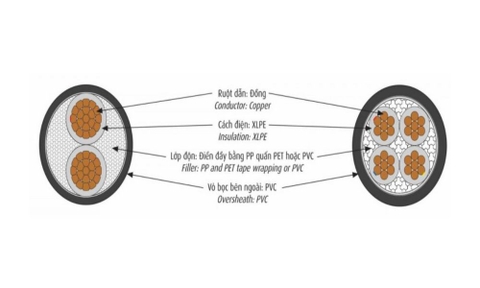 Cáp điện lực hạ thế Cadivi CXV – 3 lõi (0.6/1kV)