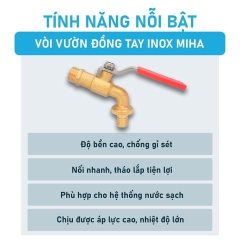[Minh Hòa] Vòi vườn đồng tay Inox MIHA
