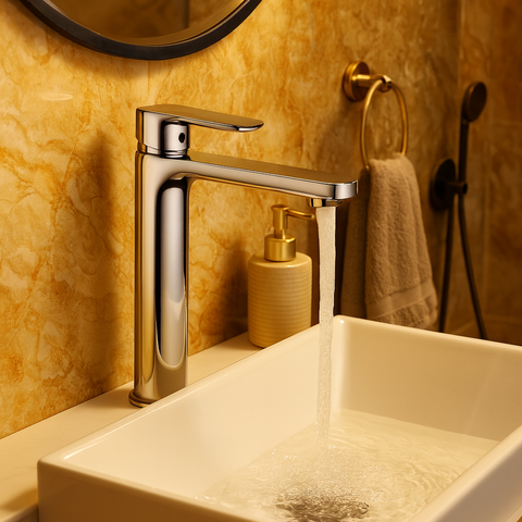 [Luxta] Vòi lavabo nóng lạnh (Thân ống trúc, tay gật gù, bao gồm dây cấp) L1220B