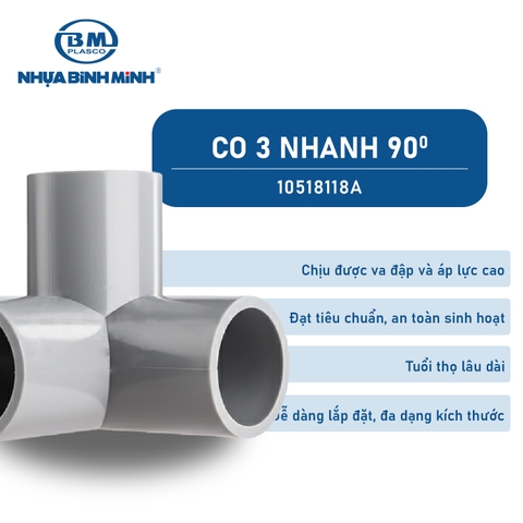 [Bình Minh] Co 3 nhánh 90° – Nhựa Bình Minh