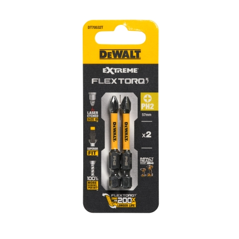 Mũi vặn vít PH2 57mm FlexTORQ DEWALT DT70532T-QZ (vĩ 2 mũi)