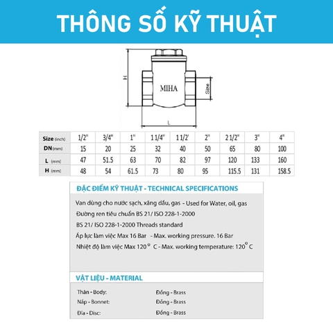 [Minh Hòa] Van 1 chiều đồng lá lật MIHA - PN16