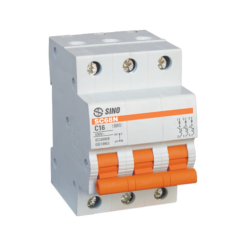 Cầu dao MCB 6.0 KA (SC68N) -CB TÉP 3 cực Sino