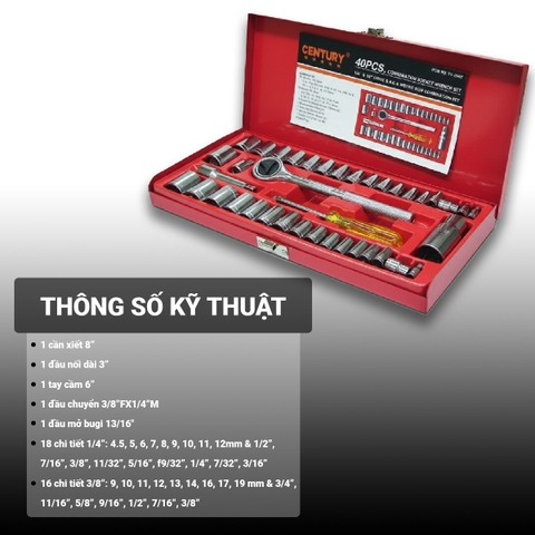 Bộ tuýp 1/4 và 3/8 Century (40 món) TS-23407