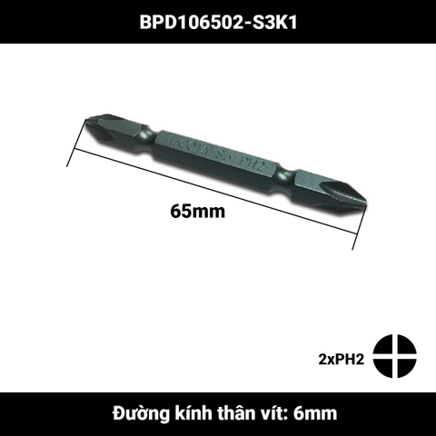 Mũi bắn vít 2 đầu xanh ngắn 65mm Licota (PH2x65mm) BPD106502-S3K1