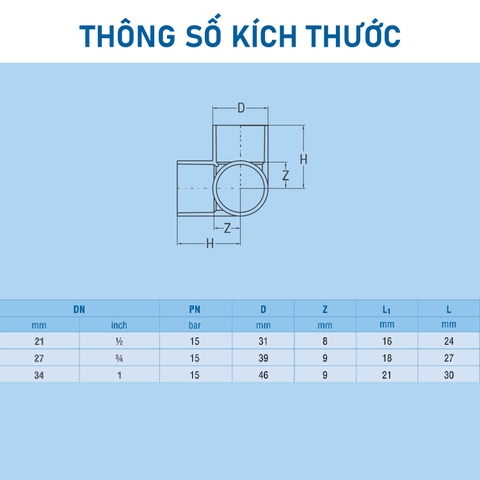 [Bình Minh] Co 3 nhánh 90° – Nhựa Bình Minh