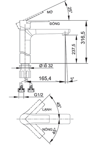[Luxta] Vòi lavabo nóng lạnh (Thân ống trúc, tay gật gù, bao gồm dây cấp) L1228B