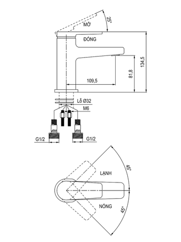 [Luxta] Vòi lavabo nóng lạnh (Thân ống trúc, tay gật gù, bao gồm dây cấp) L1229