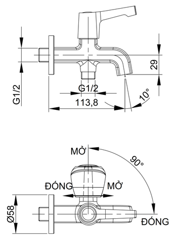 [Luxta] Vòi sen lạnh (Thân vuông, tay gạt và tay vặn) L2114T1