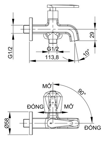 [Luxta] Vòi sen lạnh (Thân vuông, tay gạt và tay vặn) L2114T3