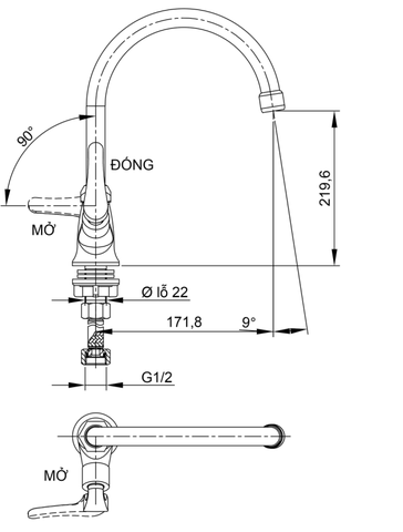 [Luxta] Vòi rửa chén lạnh (Cần cong, tay gạt) L3105M
