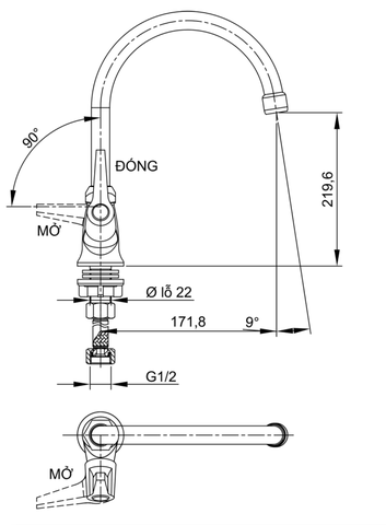 [Luxta] Vòi rửa chén lạnh (Cần cong, tay gạt) L3105V