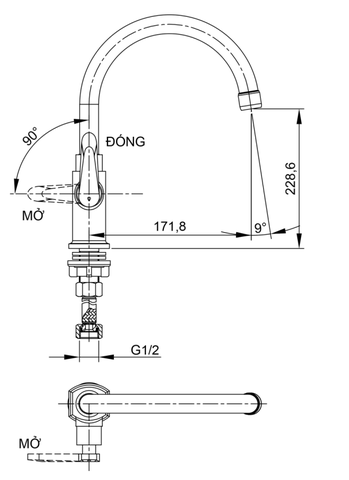 [Luxta] Vòi rửa chén lạnh (Thân vuông, sơn tĩnh điện, cần cong, tay gạt) L3114WT3
