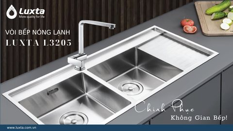 [Luxta] Vòi rửa chén nóng lạnh (Cần vuông, tay gật gù, bao gồm dây cấp) L3205