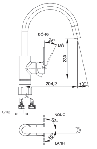 [Luxta] Vòi rửa chén nóng lạnh (Cần cong, tay gật gù, bao gồm dây cấp) L3223C