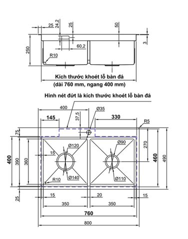 [Luxta] Chậu chén inox LC8049-3.0