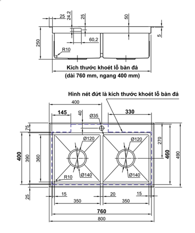 [Luxta] Chậu chén inox LC8049-5.0
