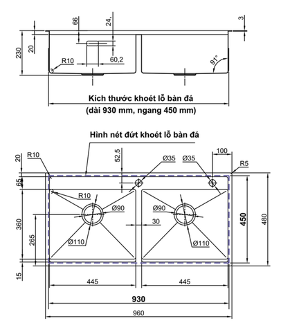 [Luxta] Chậu chén inox LC9648S-3.0