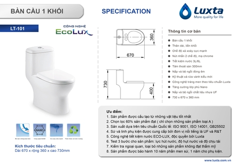 [Luxta] Bàn cầu 1 khối LT-101